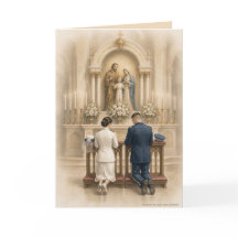 Militärbraut und Bräutigam kniend am Altar Hochzei