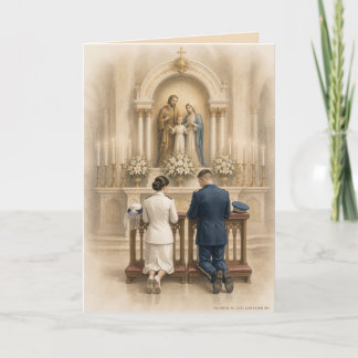 Militärbraut und Bräutigam kniend am Altar Hochzei Einladung