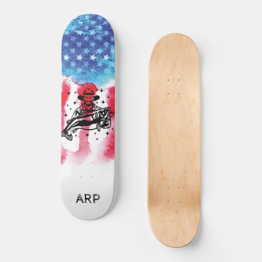 *~* Militärdienst FISHERMAN Red White Blue Flag Skateboard (Vorderseite)
