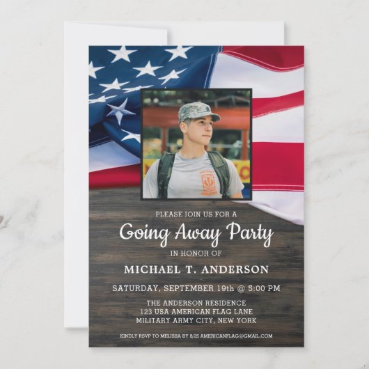 Militärische Abfahrt Party Patriotische amerikanis Einladung (Vorderseite)