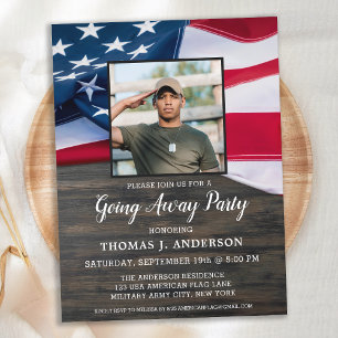 Militärische Abschiedsparty Patriotisches USA-Flag Einladungspostkarte