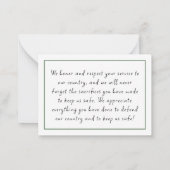 Militärische Aufwertung der dünnen grünen Linie Mitteilungskarte (Rückseite)