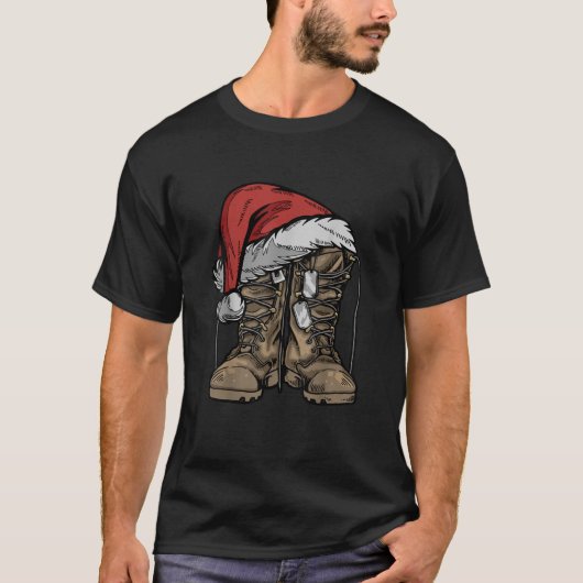 Militärische Boot-Weihnachtsmannmütze Weihnachten T-Shirt (Vorderseite)