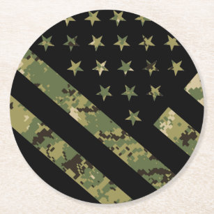 Militärische digitale Camouflage US-Flagge Runder Pappuntersetzer