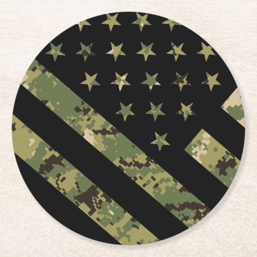 Militärische digitale Camouflage US-Flagge Runder Pappuntersetzer (Vorderseite)