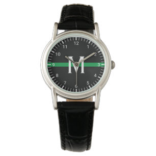 Militärische dünne grüne Linie mit Monogramm Armbanduhr
