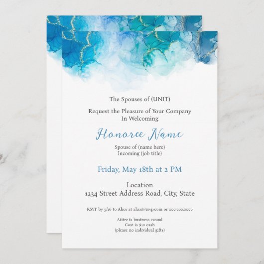 Militärische Ehefrau Digital Willkommensblau Einladung (Vorne/Hinten)