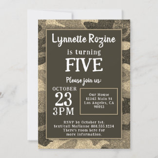 Militärische Familie Camouflage Glitzer Geburtstag Einladung