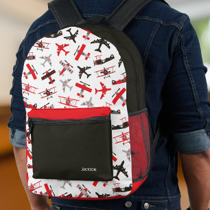 Militärische Flugzeugschule Retro Rot und Schwarz Bedruckter Rucksack