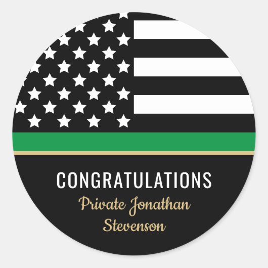 Militärische Glückwunsch mit dünner grüner Linie Runder Aufkleber (Vorderseite)