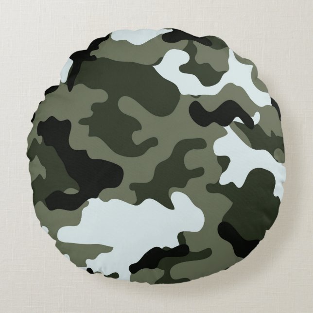 Militärische grüne Camouflage Rundes Kissen (Vorderseite)