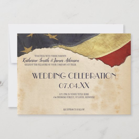 Militärische Hochzeit Patriotische Vintage Flagge Einladung (Vorderseite)