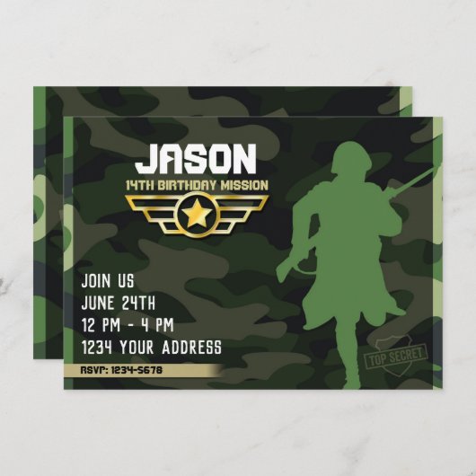 Militärische Party Einladung (Vorne/Hinten)