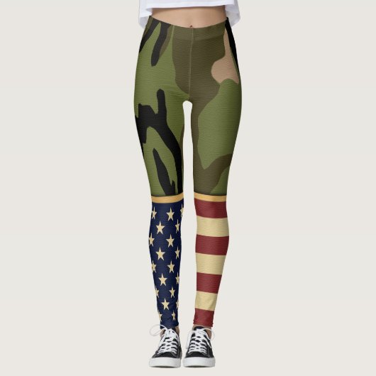 Militärische Patriotische Amerikanische Fahne-Camo Leggings (Vorderseite)