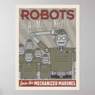Militärische Propaganda mit Vintagem Roboter Poster