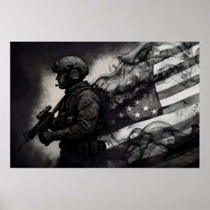 Militärische Rauch-Tinte Amerikanische Flagge Schw Poster