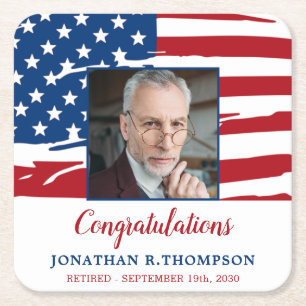 Militärische Rente Amerikanisches Flag Foto Patrio Rechteckiger Pappuntersetzer