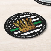 Militärische Rente - dünne, grüne Flagge - Armee Runder Pappuntersetzer (Angewinkelt)