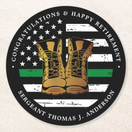 Militärische Rente - dünne, grüne Flagge - Armee Runder Pappuntersetzer