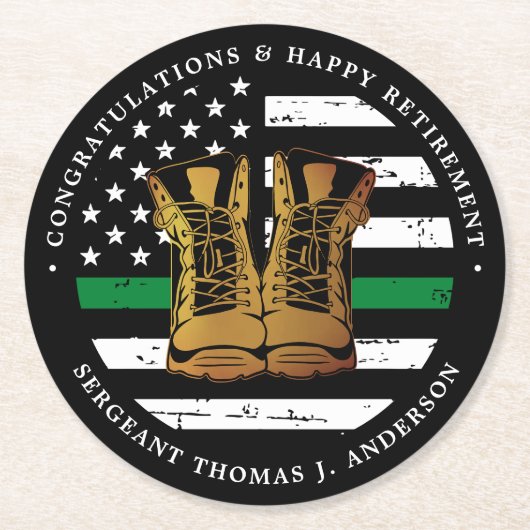 Militärische Rente - dünne, grüne Flagge - Armee Runder Pappuntersetzer (Vorderseite)