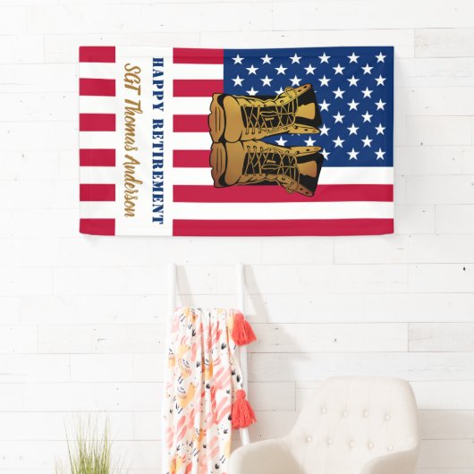 Militärische Rente USA Flag Gold Boots Banner (Insitu)