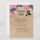 MILITÄRISCHE RETIREMENT Patriotic US FLAG Rustikal Einladung (Vorderseite)