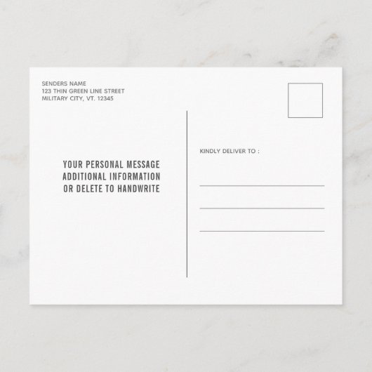 Militärische Ruhestandsarmee dünne grüne Linie Ankündigungspostkarte (Rückseite)