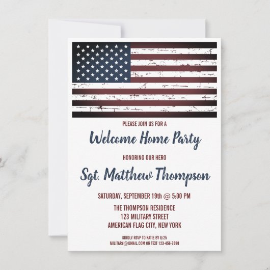 Militärische Soldatin Homecoming Party American Fl Einladung (Vorderseite)