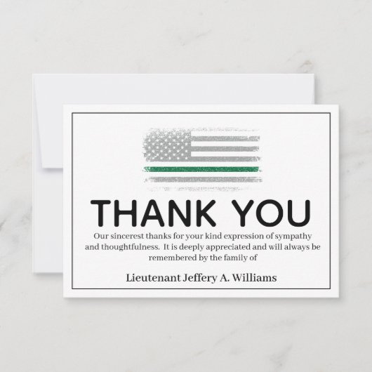 Militärische Thin Green Line Vielen Dank für Ihr E Dankeskarte (Vorderseite)