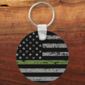 Militärische Unterstützung mit dünner grüner Linie Schlüsselanhänger (Vorderseite)