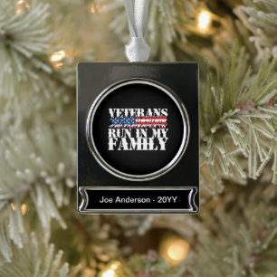 Militärische Veteranen, die in meiner Familie lauf Banner-Ornament Silber