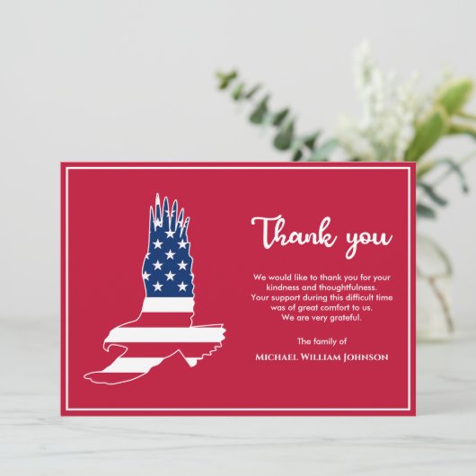 Militärische Veteranenarmee Beerdigung Adler Ameri Dankeskarte (Stehend Vorderseite)