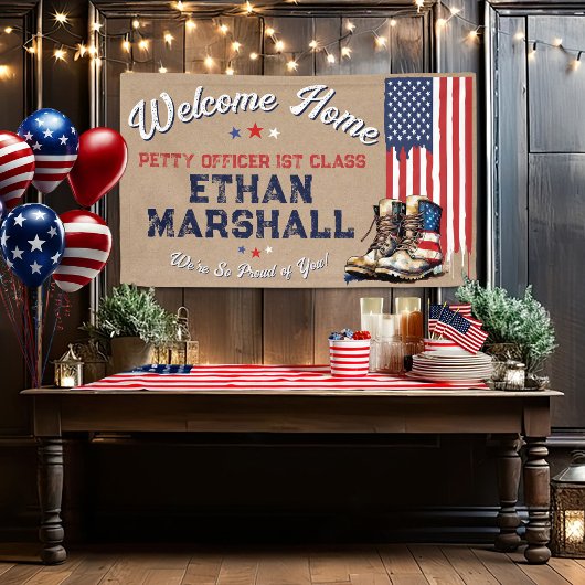 Militärische Willkommens-US-Flaggen-Stiefel Rustik Banner