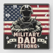 Militärischer Vater: stark, flagge, heldenhaft Quadratische Wanduhr (Vorderseite)