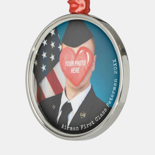 Militärischer Weihnachtsgeschenk Foto Soldat Name Ornament Aus Metall (Links)