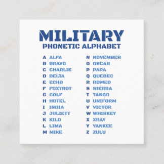 Militärisches Buchstabieralphabet ICAO Alfa-Zulu Quadratische Visitenkarte