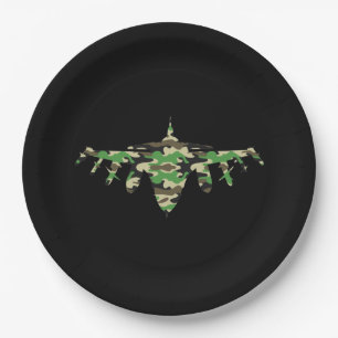 Militärisches Jet Tarnkampfflugzeug Silhouette Pappteller