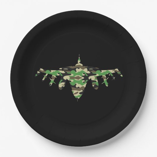 Militärisches Jet Tarnkampfflugzeug Silhouette Pappteller (Vorderseite)
