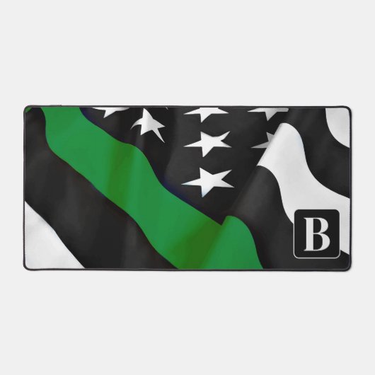 Militärisches Monogramm mit dünner grüner Linie Schreibtischunterlage (Vorderseite)