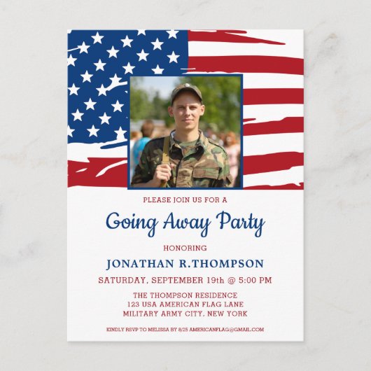 Militärisches Party - amerikanisches Flaggen-Foto Einladungspostkarte (Vorderseite)