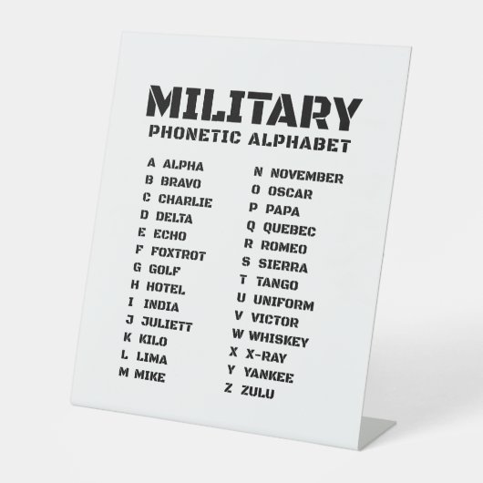Militärisches Phonetisches Alphabet - taktische Üb Sockelschild (Vorderseite)