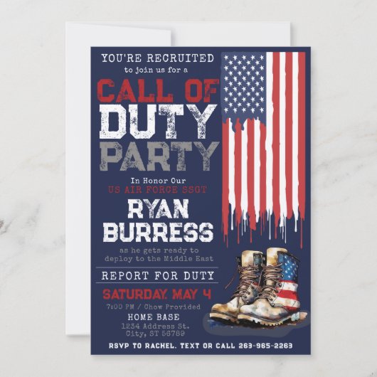 Militärisches US-Flag BLAU Stationierung Farewell Einladung (Vorderseite)