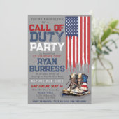 Militärisches US Flag GRAY Stationierung Farewell Einladung (Stehend Vorderseite)