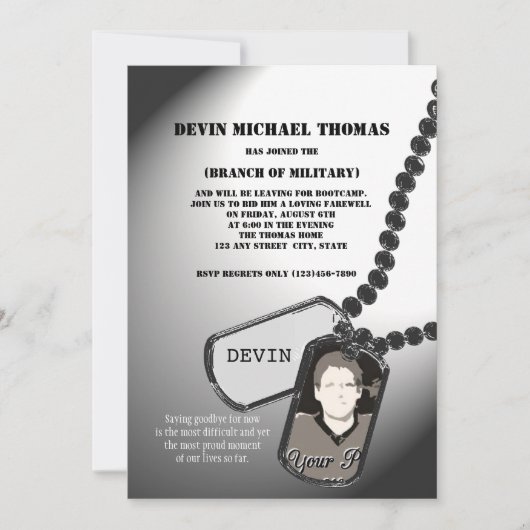 Militärisches Weggehen des Party Einladung (Vorderseite)