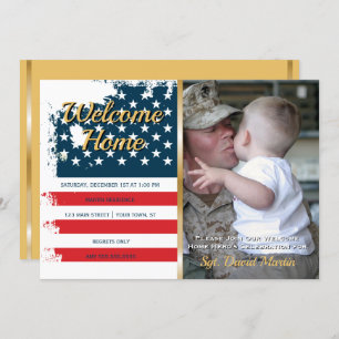 Militärisches Welcome Zuhause Party Flag Foto Einl Einladung