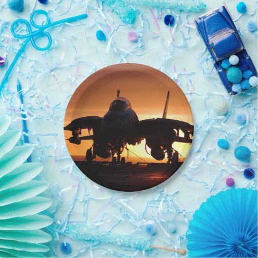 Militärjet-Kämpfer der Silhouette Pappteller (Party)