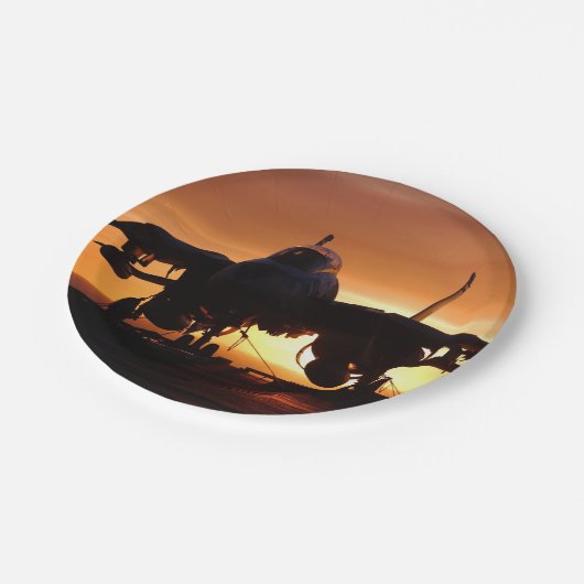 Militärjet-Kämpfer der Silhouette Pappteller (Schrägansicht)
