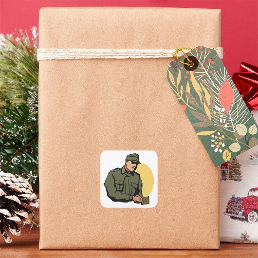 Militäroffizier Retro Army Soldier Quadratischer Aufkleber