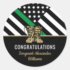 Militärruhestandsflagge dünne grüne Linie Runder Aufkleber