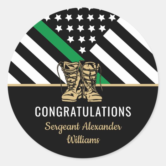 Militärruhestandsflagge dünne grüne Linie Runder Aufkleber (Vorderseite)